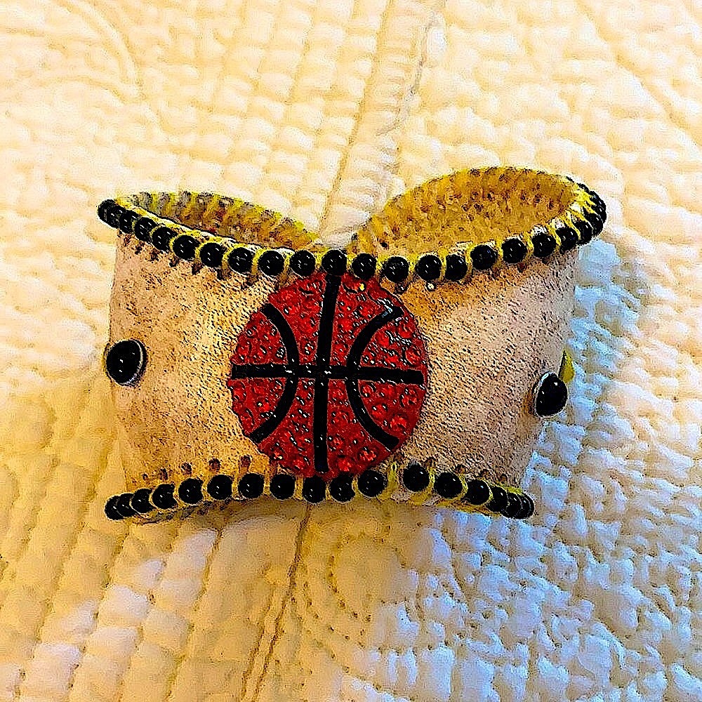 Jeweled Basketball 🏀 & gem black & gold Leather bracelet 🖤💛